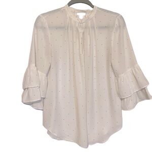 Ann Taylor light off white blouse with tiny black polka dots S